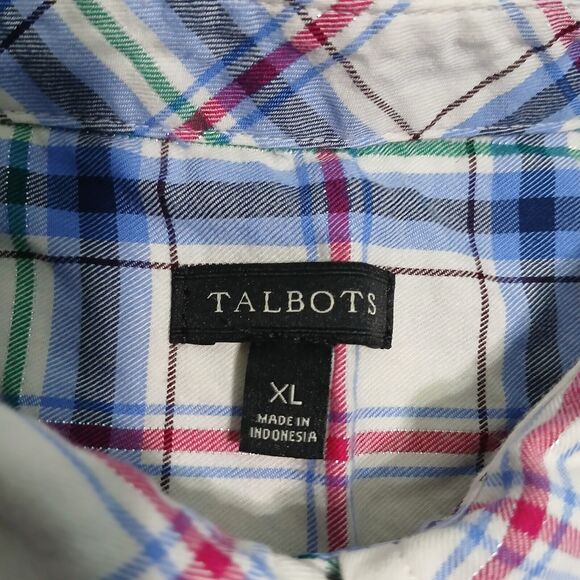 Talbots Women XL Plaid Metallic Stripes Button Up Long Sleeve Shirt - Picture 6 of 10